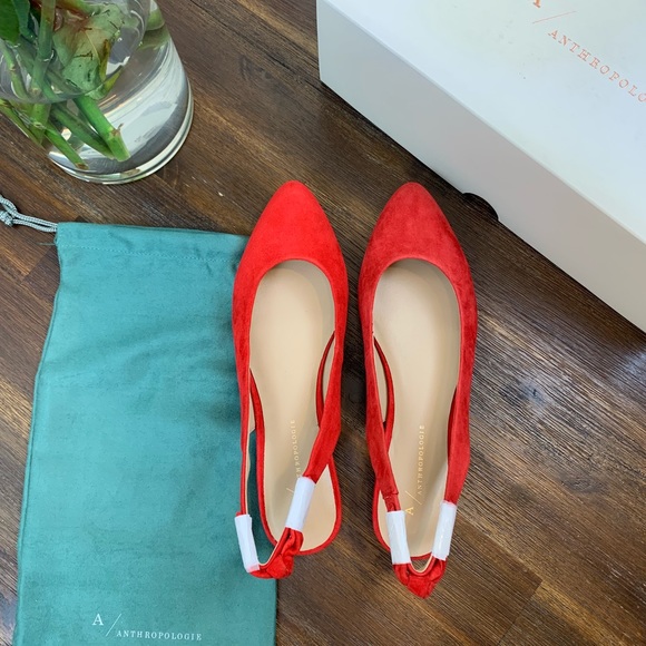Anthropologie Bow-tied Slingback Flats in Red - Picture 3 of 7